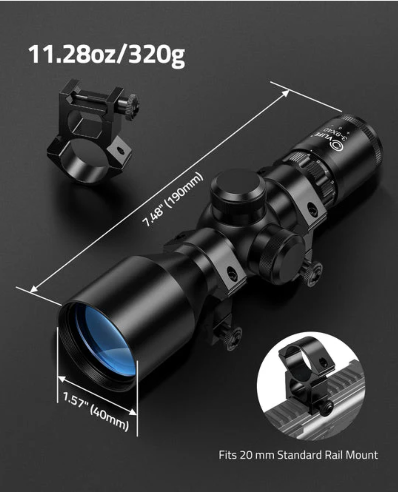 CVLIFE 3-9x40 Compact Rifle Scope Crosshair Reticle